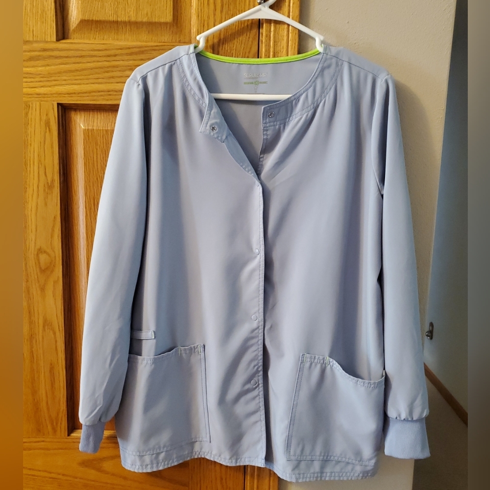 Scrubstar Women's Medium Scrub Nurse Uniform Hospital Gray (Blue Bliss) Jacket
